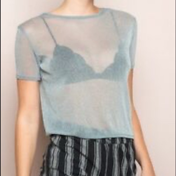 Brandy Melville Cropped Blue Glitter Top - Picture 1 of 5